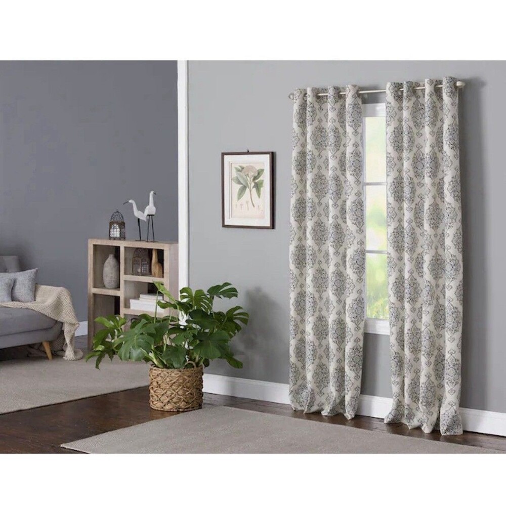 NEW Style 84.0-in Blue Geometric Light filtering Grommet Single curtain panel